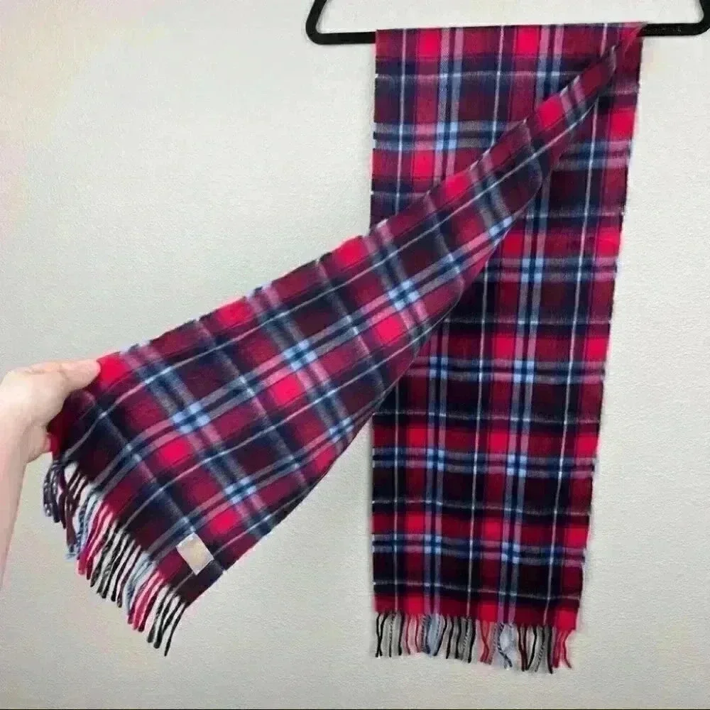 VTG Angora Lambsool Plaid Fringe Rectangle Scarf